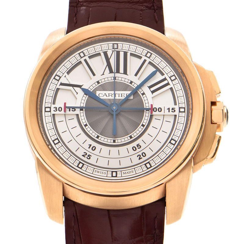  カルティエ メンズ カリブルドゥカルティエ セントラル クロノグラフ XL W7100004 裏スケ 革ベルト 手巻き 腕時計