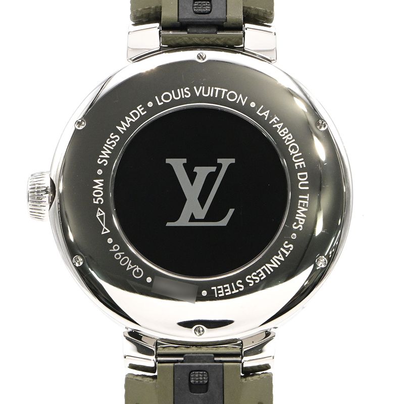 [3年保証/返品OK] ルイヴィトン メンズ タンブールムーン デュアルタイム QA096Z 電池交換済 GMT シルバー文字盤 クオーツ 腕時計【中古】【送料無料】