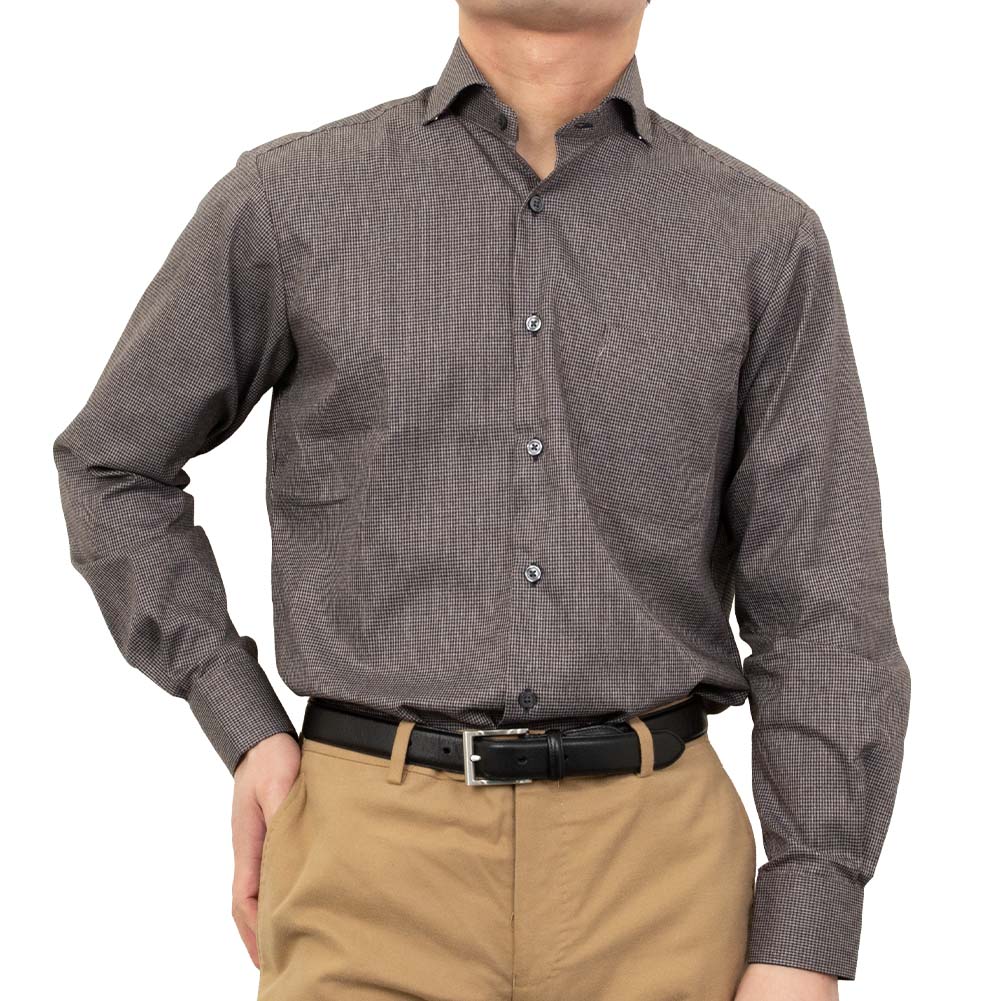 形態安定 ストレッチ パンツインスタイル ビジカジ カッタウェイ ブラウン チェック