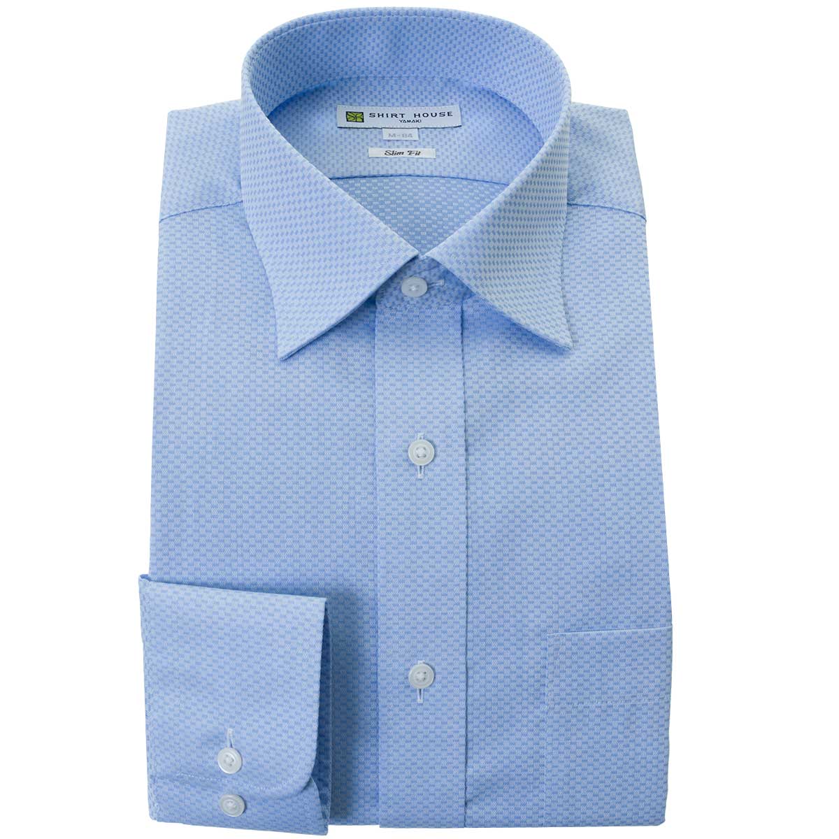 ワイシャツ 形態安定 長袖 ブルー ドビー セミワイドカラー スリムフィット 細身 シャツハウス メンズ Yシャツ 2312CL