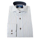 ワイシャツ 形態安定 長袖 ネイビーとブラウンのストライプ 紺色 茶色 カッタウェイ 標準 シャツハウス メンズ ドレスシャツ