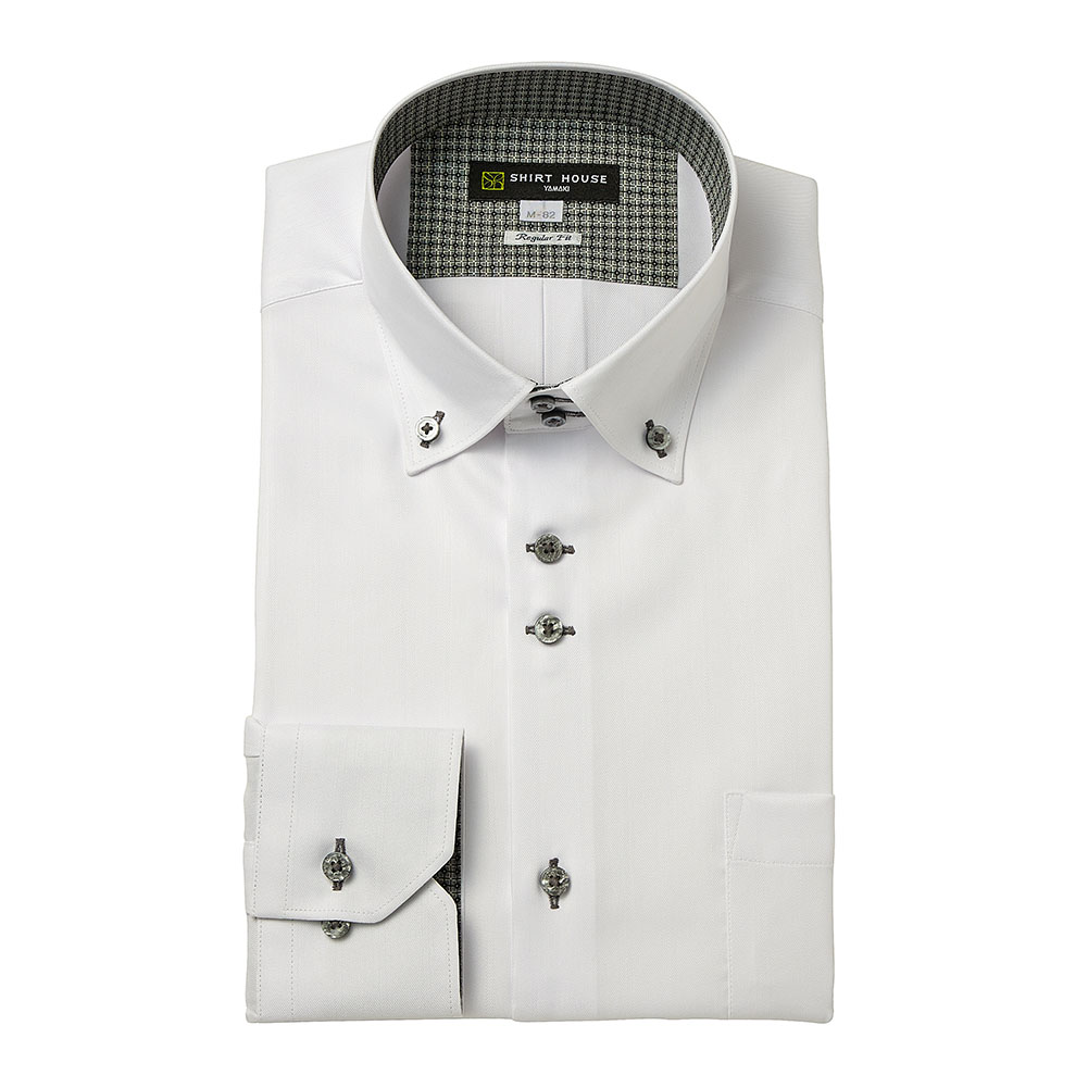 ワイシャツ 形態安定 長袖 ホワイト 白 ドビー ボタンダウン 標準 レギュラーフィット シャツハウス メンズ ドレスシャツ 24FA