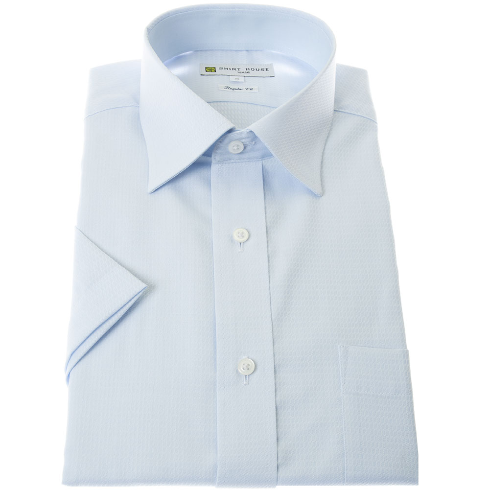 ワイシャツ 形態安定 半袖 夏 青 ブルー ドビー セミワイドカラー レギュラー フィット シャツハウス メンズ カッターシャツ