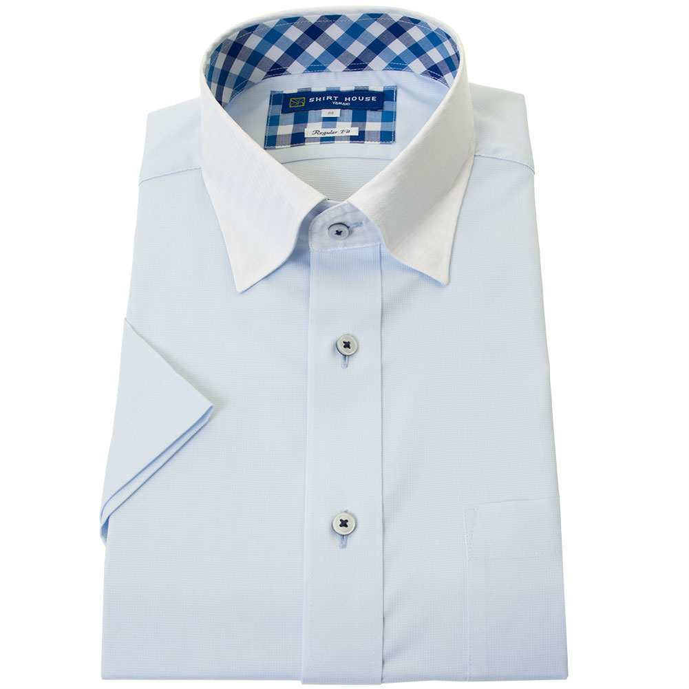 ワイシャツ 形態安定 半袖 ブルードビー 青 クレリック スナップダウン レギュラーフィット 消臭 吸水速乾 シャツハウス メンズ