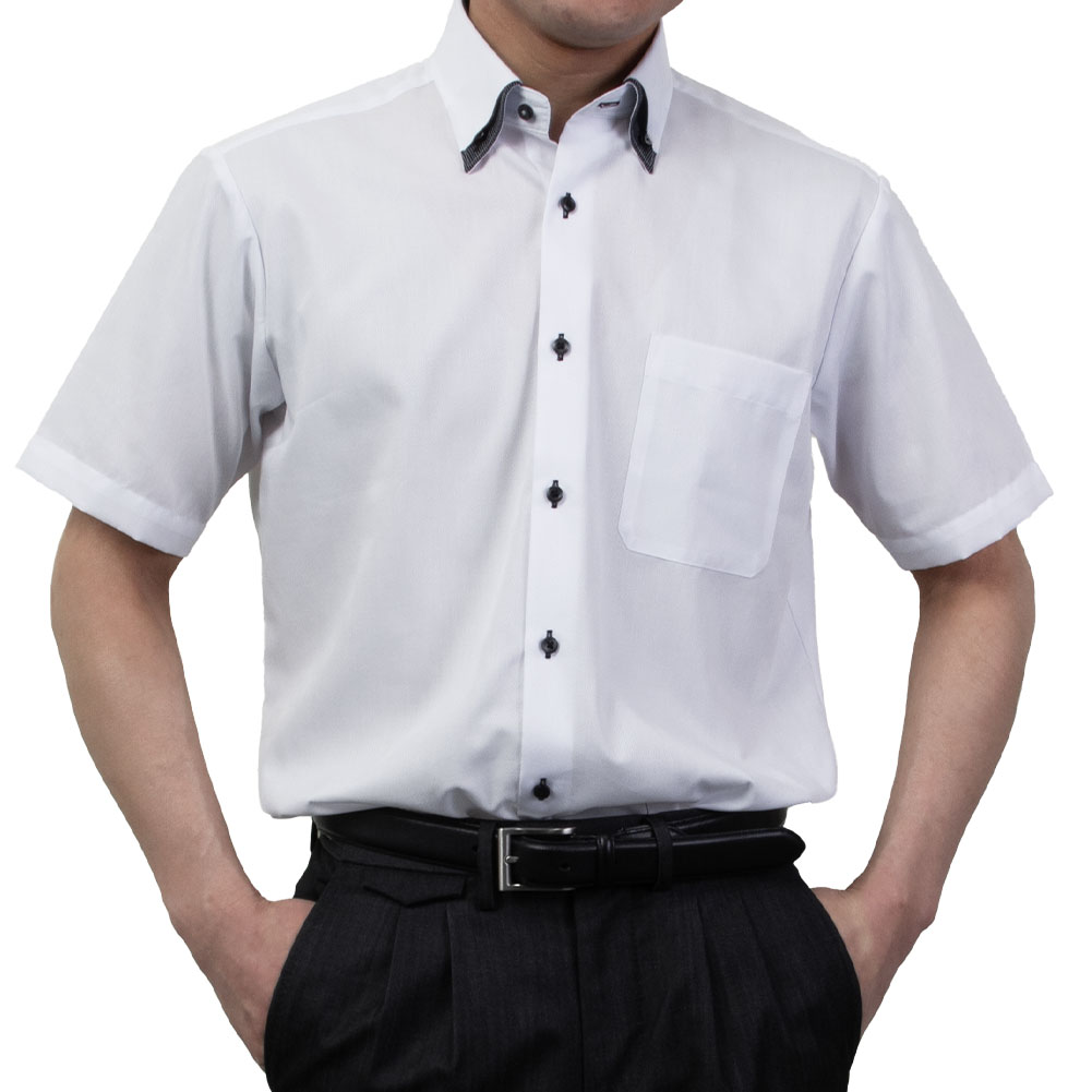 半袖ワイシャツ 形態安定 消臭 ホワイト ドビー ボタンダウン レギュラーフィット 裏前立て メンズ Yシャツ 2506CL