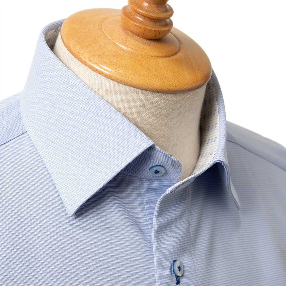 ノーアイロン ワイシャツ ニットシャツ 長袖 ブルー 青 セミワイドカラー ドビー調 シャツハウス メンズ シャツ 裄詰め不可