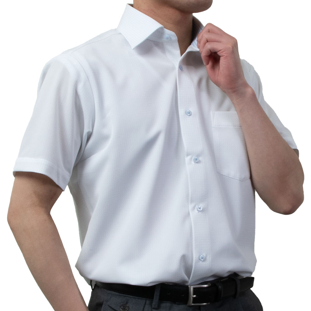 半袖ワイシャツ ニットシャツ ノーアイロン 消臭 吸汗速乾 ストレッチ ホワイト 白 ワイドカラー レギュラーフィット メンズ 2506CL