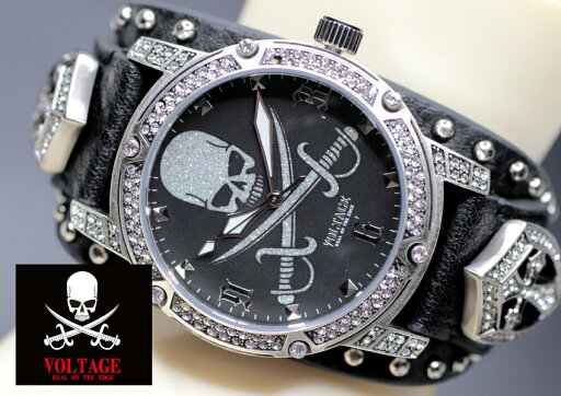 ヴォルテージ VOLTAGE 腕時計 ブラック スカル ブラックレザーベルト メンズ ファッション VO-026AS-02B 正規品 送料無料