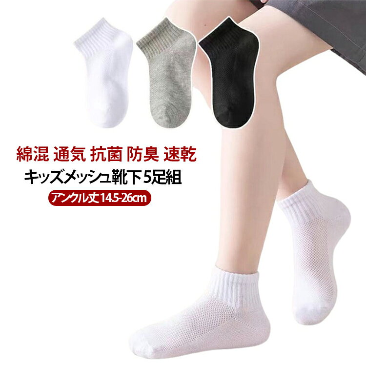 6足セット 靴下 夏 メッシュ 白ソックス キッズ メッシュ キッズ 薄手 コットン 14.5-26cm 6足セット アンクル丈 通気 ムレにくい 女の子 綿 ホワイト 男の子 小学生 グレー 灰 ブラック 黒 子供 ソックス 靴下 白 中学生 ジュニア 通学 入園準備