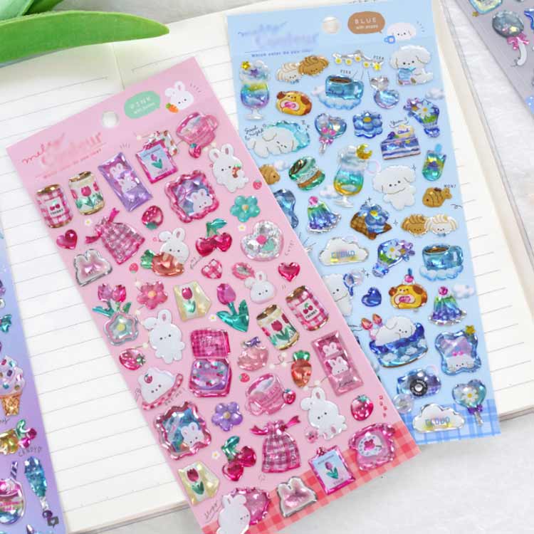 ボンボンシール ぷくぷくシール つやつや 7枚セット キラキラ ドロップシール ぷっ...