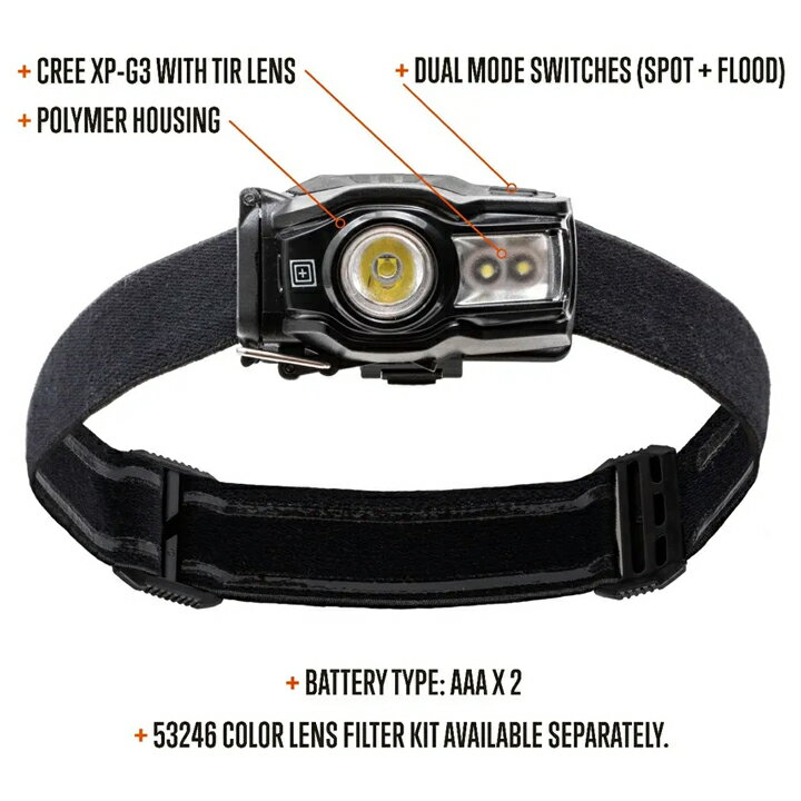 5.11タクティカル 5.11Tactical ヘッドランプ EDC HEADLAMP 2AAA 懐中電灯 ライト アウトドア サバイバル サバゲー 非常時 避難 3