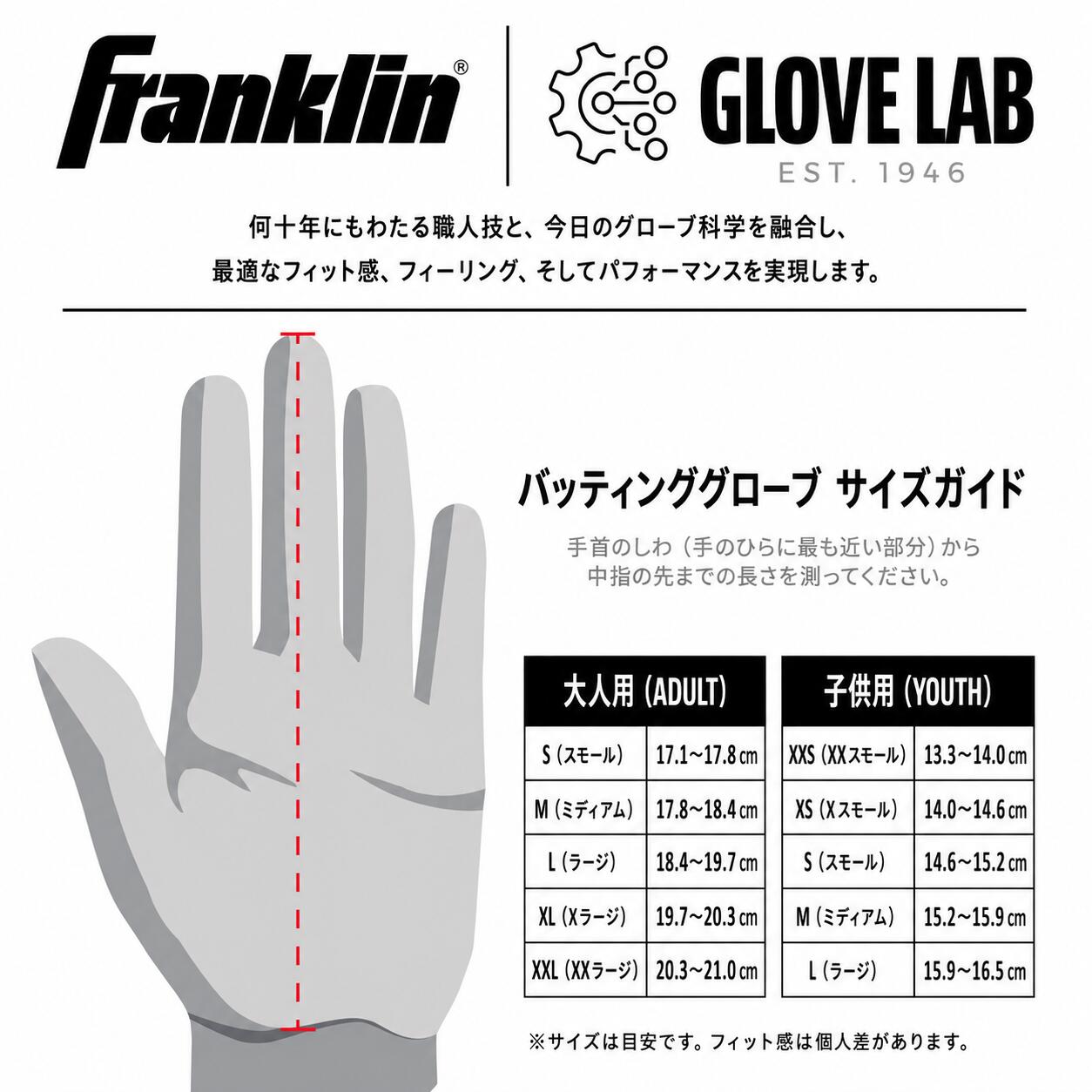 e-ShopSmartの【子ども用】Franklin フランクリンCFX Pro Batting Gloves バッティンググローブ 両手用 野球 バッティンググローブ手袋 バッテ MLB メジャーリーグ｜アングル2