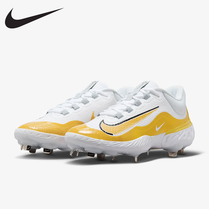 【日本未発売 】 ナイキ Nike 大人用 野球 スパイク Nike Alpha Hurarache Elite 4 Low 金具スパイク ホワイト イエロー DR6851 100