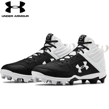 送料無料【USA物】 アンダーアーマー 野球 ポイント スパイク メンズ UNDER ARMOUR Men's UA Leadoff Mid RM 靴 シューズ ベースボール 黒/白 ブラック ホワイト ミッド