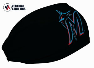 アメリカ発 【ネコポス送料無料】 ヘッドバンド バーティカルアスリート Vertical athletics Miami Marlins マイアミ・マーリンズ Black Cap Logo MLB 選手愛用 野球 クールヘッドバンド