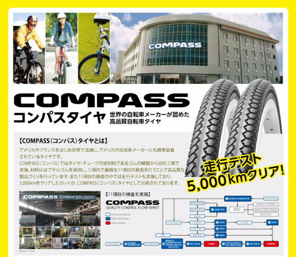 自転車 タイヤ 27インチ 《高品質タイヤ》 チューブ セット 27×1 3/8 WO 1ペア 2本巻き （タイヤ チューブ リムゴム 各2本）COMPASS コンパス ☆ プレゼント ギフト 父の日 熱中症対策 夏 梅雨 3