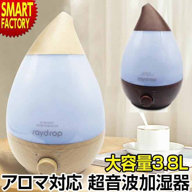 ヒロ・コーポレーション 超音波加湿器 【全品P3倍最終日】 加湿器 卓上 【上から注ぐ】 簡単給水 超音波式 上部吸水 大容量 アロマ対応 LEDイルミネーション 静音設計 無段階ミスト調整 空焚き防止 乾燥対策 raydrop レイドロップ おしゃれ ☆ プレゼント ギフト 父の日 梅雨