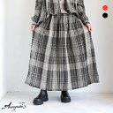 iCHi Antiquites(イチアンティークス)リネンビッグチェックスカート(BLACK)(RED)（全2色）レディース(F)ソノリテ（sonorite)カジュアル　手洗い　ナチュラル　麻　リンネル　ヴィンテージチェック　900321