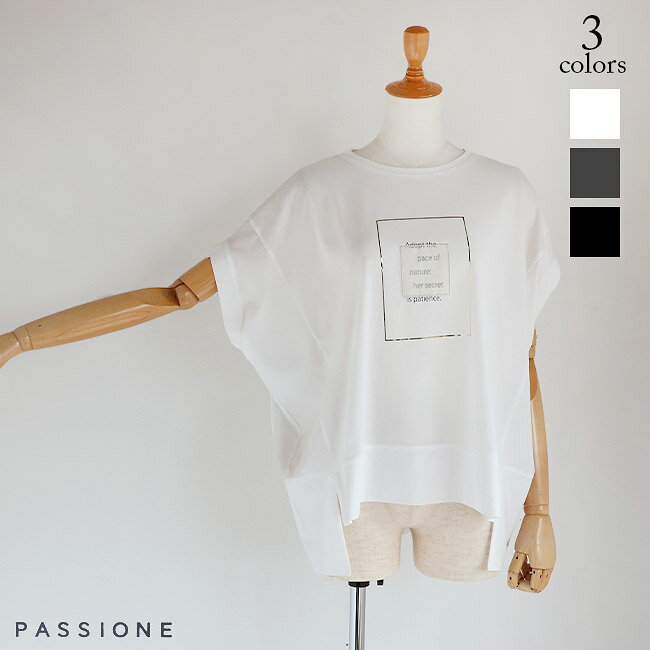 PASSIONE(パシオーネ)スクエアロゴTシャツ　626938(ブラック)(ホワイト)(チャコールグレー)(全3色）レディース(38)(F)ソノリテ（sonorite)パシオーネ　カフネ　カジュアル　トップス