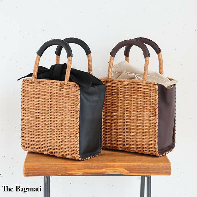 【再入荷】【新作】The Bagmati(バグマティ) スクエアウィッカーカゴバッグ(caramel×choco)(caramel×black)(全2色)(レディース)ソノリテ（sonorite)カジュアル　ナチュラル　春　夏　ウィッカー　カゴバッグ　シンプル　ブラック　チョコ　ブラウン　bbk18-02(23SS)のサムネイル