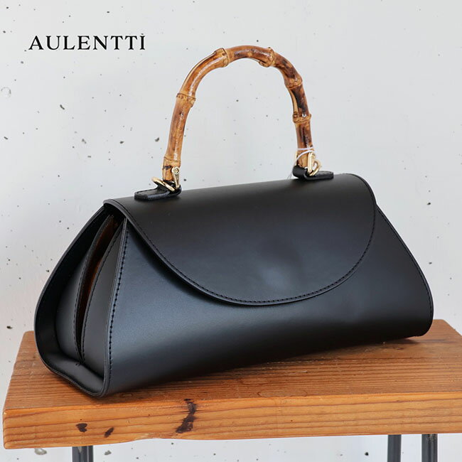 【新作】AULENTTI(オーレンティ) バンブーハンドルバッグ ショルダー付き2way　DI-3173-RU(ブラック)(全1色)(レディース)ソノリテ（sonorite)　ショルダーバッグ　キレイめバッグ　かわいい　おしゃれ　レザー　レザーバッグ　2wayバッグ　バンブーのサムネイル