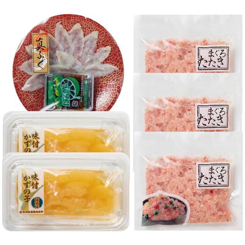 小分けパック入りで食べやすく、その日の気分で海鮮チョイス♪高級品として名高いふぐ。そんなふぐ料理の中でも代表とされるてっさ(ふぐ刺身)と、過去に水産庁長官賞を受賞した経歴を持つメーカーが製造した醤油味の味付け数の子、ミョウガや大葉などと合わせて手巻き寿司や、丼にしてもお楽しみいただける3種をセットにしました。それぞれのもつ風味豊かな味わいをどうぞご賞味ください。■商品名:海ノ幸 3種詰合せ(ふぐ刺身付き)■商品説明:ふぐ刺身20g×1、味付かずの子(醤油味)60g×2、まぐろたたき80g×3■箱サイズ:21×21×13cm・約580g■型番:6397-50■JANコード:4548878063971■製造生産地:日本■賞味期限:冷凍30日■重さ:約580g商品特徴一覧2026年 産直ギフト、【産地直送・お取り寄せグルメ → フード → 肉】、apide、アピデ、[2025stb]、2026年、令和8年、春夏、御中元、お中元、暑中見舞い、暑中お見舞い、暑中御見舞い、残暑見舞い、残暑お見舞い、残暑御見舞い、お歳暮、御歳暮、お年賀、御年賀、ギフト、内祝い、プレゼント、お返し、お祝い、ギフト、贈り物、のし、ラッピング、4548878063971、通信販売、通販、販売、買う、購入、お店、売っている、ショッピング2026年 産直ギフト【海ノ幸 3種詰合せ(ふぐ刺身付き) (6397-50)】広告文責(有)イースクエアTEL:0120-532-772小分けパック入りで食べやすく、その日の気分で海鮮チョイス♪高級品として名高いふぐ。そんなふぐ料理の中でも代表とされるてっさ(ふぐ刺身)と、過去に水産庁長官賞を受賞した経歴を持つメーカーが製造した醤油味の味付け数の子、ミョウガや大葉などと合わせて手巻き寿司や、丼にしてもお楽しみいただける3種をセットにしました。それぞれのもつ風味豊かな味わいをどうぞご賞味ください。■商品名:海ノ幸 3種詰合せ(ふぐ刺身付き)■商品説明:ふぐ刺身20g×1、味付かずの子(醤油味)60g×2、まぐろたたき80g×3■箱サイズ:21×21×13cm・約580g■型番:6397-50■JANコード:4548878063971■製造生産地:日本■賞味期限:冷凍30日■重さ:約580g※お客さま都合による、ご注文後の[キャンセル][変更][返品][交換]はお受けできませんのでご注意下さいませ。※当店では、すべての商品で在庫を持っておりません。記載の納期を必ずご確認ください。※ご注文いただいた場合でもメーカーの[在庫切れ][欠品][廃盤]などの理由で、[記載の納期より発送が遅れる][発送できない]場合がございます。その際は、当店よりご連絡させていただきます。あらかじめご了承ください。※こちらの商品は【代金引換】でのご注文をお受けできません。※こちらの商品は【他商品との同梱】ができません。※こちらの商品はメーカー直送のため、【他商品との同梱】【代金引換でのご注文】はお受けできません。※こちらの商品はメーカー直送のため、北海道・沖縄・離島 への配送はお受けできません。※リニューアル等により パッケージ、仕様、セット内容 が変更になる場合がございます。予めご了承下さい。こちらの商品は【お取り寄せ(7〜10営業日以内に発送予定)】となります。あらかじめご了承くださいませ。