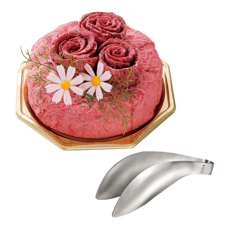 [お中元][お歳暮] 松阪牛お肉ケーキ&ゆびさきトングセット e-squ-14361628 イースクエア パッケージ画像