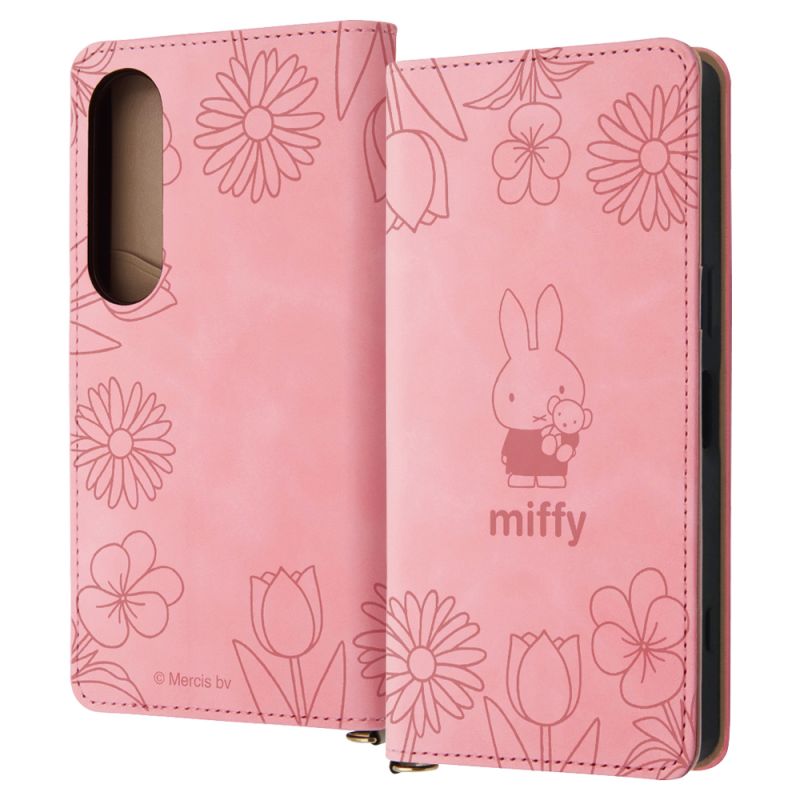 Xperia 1 VI / ミッフィー / 手帳型レザーケース Raffine / ミッフィー_ピンクフラワー [キャンセル・変更・返品不可]