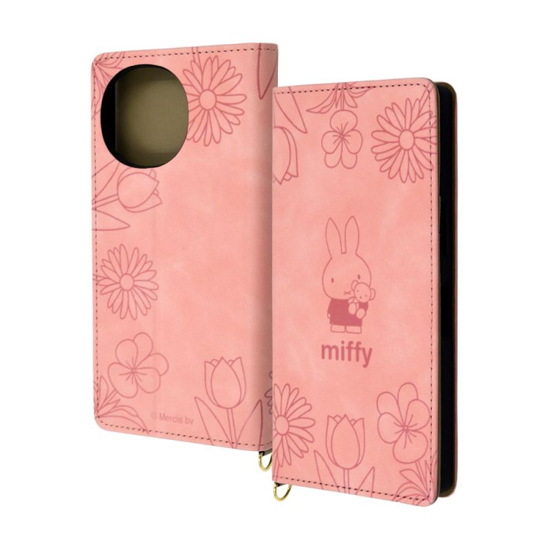 AQUOS R9 ミッフィー / 手帳型レザーケース Raffine/ミッフィー_ピンクフラワー [キャンセル・変更・返品不可]