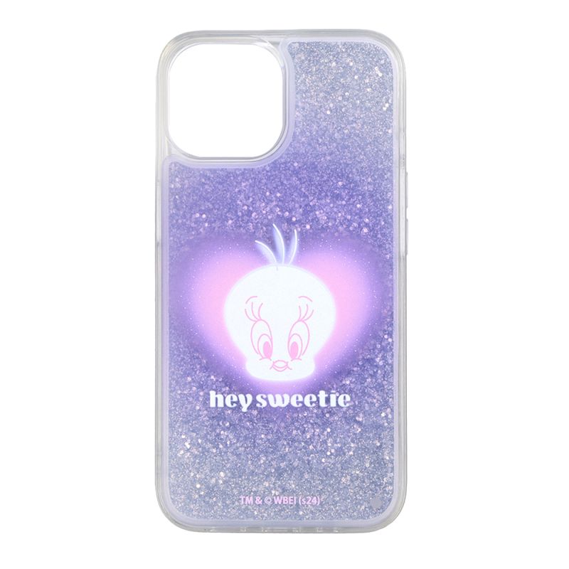 iPhone 15 / 14 / 13 ルーニー・テューンズ / 衝撃吸収 バンパー 動く キラキラ ラメ グリッターケース / トゥイーティー_2