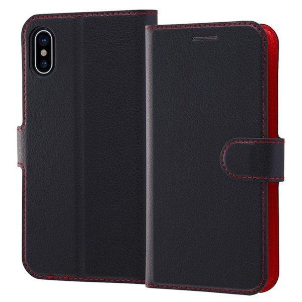 Mobile Phone - iPhone XS 手帳型ケース シンプル マグネット/ブラック/レッド [キャンセル・変更・返品不可]