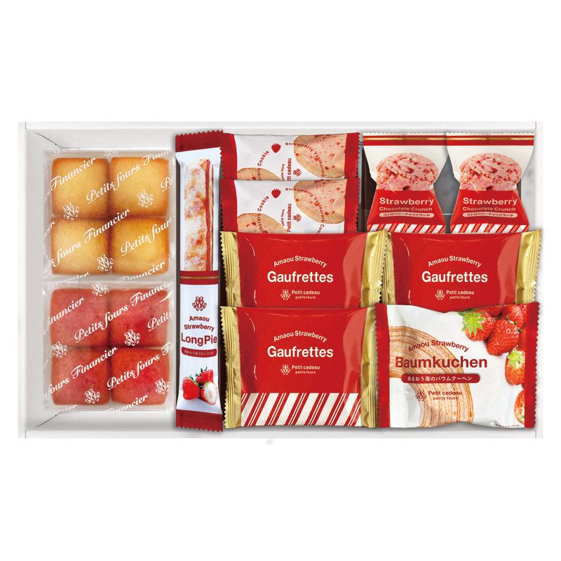　ギフトサービスについて国産小麦粉とあまおう苺濃縮果汁を使用し、苺の風味と味わいを生かして一層一層丁寧に焼き上げたバウムクーヘンなどのお菓子をセットしたギフトをお届けします■商品名:あまおう苺バウムクーヘン&amp;プチガトー ギフトボック...
