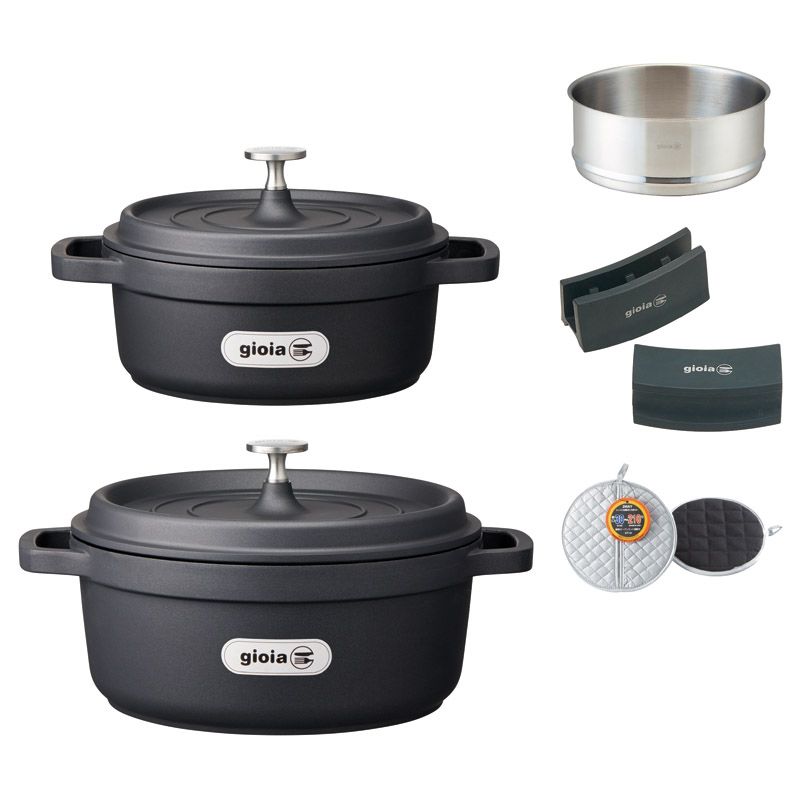 ジョイア キャセロール24cm・20cm&蒸し器5点セット (XC-5BK)