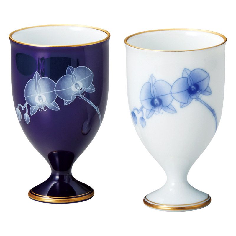 香蘭社 胡蝶蘭 ペアワインカップ (RW1202-2BYL)