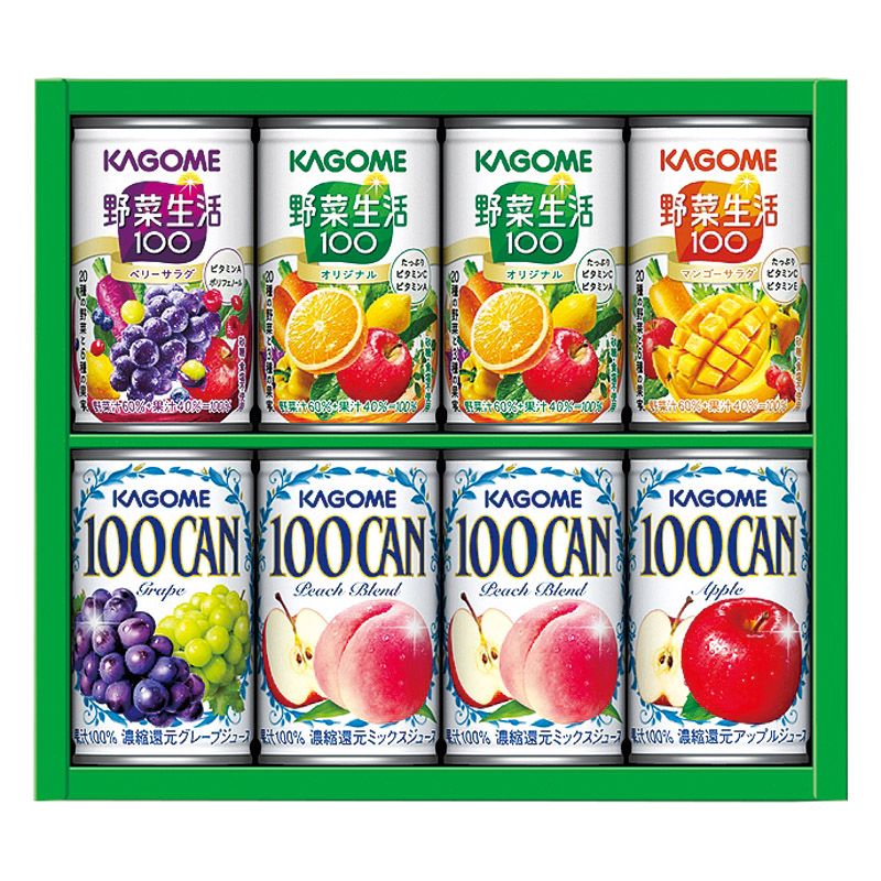 　ギフトサービスについて野菜&amp;フルーツの美味しさが人気の「野菜生活100」と、100%フルーツジュースのベストセラー「KAGOME 100CAN」の詰合せ。■メーカー:カゴメ■商品名:すこやかファミリーギフト■セット内容:野菜生活100オリジナル・100CANピーチブレンド(各160g)×各2、野菜生活100(ベリーサラダ・マンゴーサラダ)・100CAN(アップル・グレープ)(各160g)×各1■箱サイズ:20×23.5×5.9cm■賞味期限:常温1年6ヶ月■品番:KSR-10P■のし:本中■JANコード:4901306014837■本体重量:1.7kg商品特徴一覧2026年 贈りもの・お返しものギフト、【総合ギフト[ザ・コレクション 2026] → フード → 飲料】、【水・ソフトドリンク → その他】、[C6]、2025年、令和8年、ギフト、贈り物、内祝い、プレゼント、お返し、4901306014837、通信販売、通販、販売、買う、購入、お店、売っている、ショッピング▼関連商品はこちら。カゴメ フルーツジュースギフト (FB-20G)カゴメ フルーツジュースギフト (FB-30H)カゴメ 野菜生活100国産プレミアムギフト(紙容器) (YP-20S)カゴメ 野菜生活100国産プレミアムギフト(紙容器) (YP-30S)カゴメ 野菜生活100国産プレミアムギフト(紙容器) (YP-50S)カゴメ すこやかファミリーギフト (KSR-15P)カゴメ すこやかファミリーギフト (KSR-25H)カゴメ フルーツジュースギフト (FB-50H)2026年 贈りもの・お返しものギフト【カゴメ すこやかファミリーギフト (KSR-10P)】広告文責(有)イースクエアTEL:0120-532-772野菜&amp;フルーツの美味しさが人気の「野菜生活100」と、100%フルーツジュースのベストセラー「KAGOME 100CAN」の詰合せ。■メーカー:カゴメ■商品名:すこやかファミリーギフト■セット内容:野菜生活100オリジナル・100CANピーチブレンド(各160g)×各2、野菜生活100(ベリーサラダ・マンゴーサラダ)・100CAN(アップル・グレープ)(各160g)×各1■箱サイズ:20×23.5×5.9cm■賞味期限:常温1年6ヶ月■品番:KSR-10P■のし:本中■JANコード:4901306014837■本体重量:1.7kg※お客さま都合による、ご注文後の[キャンセル][変更][返品][交換]はお受けできませんのでご注意下さいませ。※当店では、すべての商品で在庫を持っておりません。記載の納期を必ずご確認ください。※ご注文いただいた場合でもメーカーの[在庫切れ][欠品][廃盤]などの理由で、[記載の納期より発送が遅れる][発送できない]場合がございます。その際は、当店よりご連絡させていただきます。あらかじめご了承ください。※リニューアル等により パッケージ、仕様、セット内容 が変更になる場合がございます。予めご了承下さい。こちらの商品は【お取り寄せ(5〜7営業日以内に発送予定)】となります。あらかじめご了承くださいませ。
