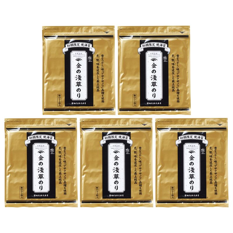 　ギフトサービスについて希少価値のアサクサノリは養殖に非常に手間がかかりますがその独特の風味と濃い旨味は昔を懐かしむような味わいがあります。現在では有明海の熊本、海路口漁協などでしか養殖されておらず全国的にも希少な海苔となっています。「金の浅草のり」とはその年の生産期の中で色・艶・味の三拍子そろった最高の原料だけを使用した商品です。■商品名:金の浅草のり■セット内容:金の浅草のり(全形5枚)×5■箱サイズ:30×25.5×3.5cm■賞味期限:常温1年6ヶ月■品番:KAM-F■のし:B4■JANコード:4982272701549■本体重量:0.379kg商品特徴一覧熨斗・ラッピング無料対応、【総合ギフト[ザ・コレクション 2026] → フード → 海苔】、[C6]、2025年、令和8年、ギフト、贈り物、内祝い、プレゼント、お返し、4982272701549、通信販売、通販、販売、買う、購入、お店、売っている、ショッピング熨斗・ラッピング無料対応【金の浅草のり (KAM-F)】広告文責(有)イースクエアTEL:0120-532-772希少価値のアサクサノリは養殖に非常に手間がかかりますがその独特の風味と濃い旨味は昔を懐かしむような味わいがあります。現在では有明海の熊本、海路口漁協などでしか養殖されておらず全国的にも希少な海苔となっています。「金の浅草のり」とはその年の生産期の中で色・艶・味の三拍子そろった最高の原料だけを使用した商品です。■商品名:金の浅草のり■セット内容:金の浅草のり(全形5枚)×5■箱サイズ:30×25.5×3.5cm■賞味期限:常温1年6ヶ月■品番:KAM-F■のし:B4■JANコード:4982272701549■本体重量:0.379kg※お客さま都合による、ご注文後の[キャンセル][変更][返品][交換]はお受けできませんのでご注意下さいませ。※当店では、すべての商品で在庫を持っておりません。記載の納期を必ずご確認ください。※ご注文いただいた場合でもメーカーの[在庫切れ][欠品][廃盤]などの理由で、[記載の納期より発送が遅れる][発送できない]場合がございます。その際は、当店よりご連絡させていただきます。あらかじめご了承ください。※リニューアル等により パッケージ、仕様、セット内容 が変更になる場合がございます。予めご了承下さい。こちらの商品は【お取り寄せ(7〜10営業日以内に発送予定)】となります。あらかじめご了承くださいませ。