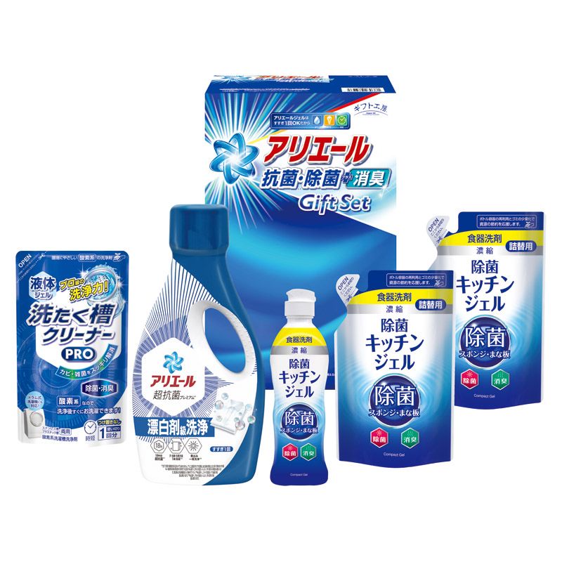 　ギフトサービスについて抗菌洗剤アリエールと、少量でたくさん洗える濃縮タイプの食器洗剤除菌ジェル、室内干しのイヤなニオイを防ぎ、ふっくら柔らかく仕上がる抗菌・消臭ソフターのギフトです。■商品名:ギフト工房 アリエール抗菌除菌ギフト■セット内容:除菌キッチンジェル詰替用(160ml)×2、P&amp;Gアリエールジェル(700g)・除菌キッチンジェル(200ml)・液体洗たく槽クリーナーPRO(200g)×各1■箱サイズ:14.5×17.8×27.5cm■品番:GPS-30H■のし:A4■JANコード:4537789230381商品特徴一覧2026年 贈りもの・お返しものギフト、【返礼ギフト[響(ひびき) 2026] → 洗剤・テーブル・キッチンウェア】、【日用品雑貨・文房具・手芸 → 日用品・生活雑貨 → 洗剤・柔軟剤 → 洗濯用洗剤・柔軟剤 → セット】、[L1]、2026年、令和8年、ギフト、贈り物、内祝い、プレゼント、お返し、4537789230381、通信販売、通販、販売、買う、購入、お店、売っている、ショッピング2026年 贈りもの・お返しものギフト【ギフト工房 アリエール抗菌除菌ギフト (GPS-30H)】広告文責(有)イースクエアTEL:0120-532-772抗菌洗剤アリエールと、少量でたくさん洗える濃縮タイプの食器洗剤除菌ジェル、室内干しのイヤなニオイを防ぎ、ふっくら柔らかく仕上がる抗菌・消臭ソフターのギフトです。■商品名:ギフト工房 アリエール抗菌除菌ギフト■セット内容:除菌キッチンジェル詰替用(160ml)×2、P&amp;Gアリエールジェル(700g)・除菌キッチンジェル(200ml)・液体洗たく槽クリーナーPRO(200g)×各1■箱サイズ:14.5×17.8×27.5cm■品番:GPS-30H■のし:A4■JANコード:4537789230381※お客さま都合による、ご注文後の[キャンセル][変更][返品][交換]はお受けできませんのでご注意下さいませ。※当店では、すべての商品で在庫を持っておりません。記載の納期を必ずご確認ください。※ご注文いただいた場合でもメーカーの[在庫切れ][欠品][廃盤]などの理由で、[記載の納期より発送が遅れる][発送できない]場合がございます。その際は、当店よりご連絡させていただきます。あらかじめご了承ください。※リニューアル等により パッケージ、仕様、セット内容 が変更になる場合がございます。予めご了承下さい。こちらの商品は【お取り寄せ(5〜7営業日以内に発送予定)】となります。あらかじめご了承くださいませ。