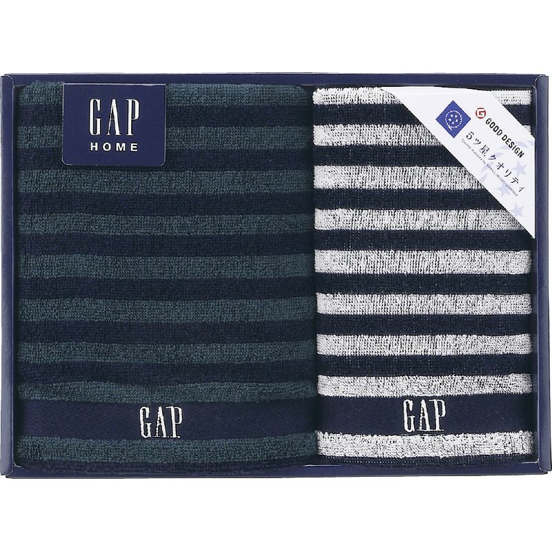 GAP HOME NEW ボーダーギフト フェイスタオル&ウォッシュタオル (54-3049200) [キャンセル・変更・返品不可]