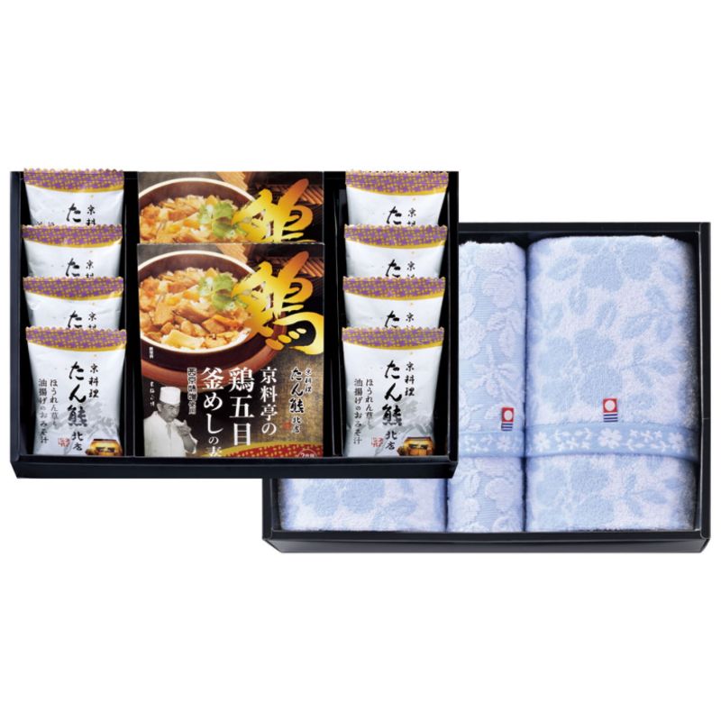 コンビネーションギフト たん熊北店 鶏釜めしの素・フリーズドライ&はなみずき 今治タオルセット (MT22-B2F1)