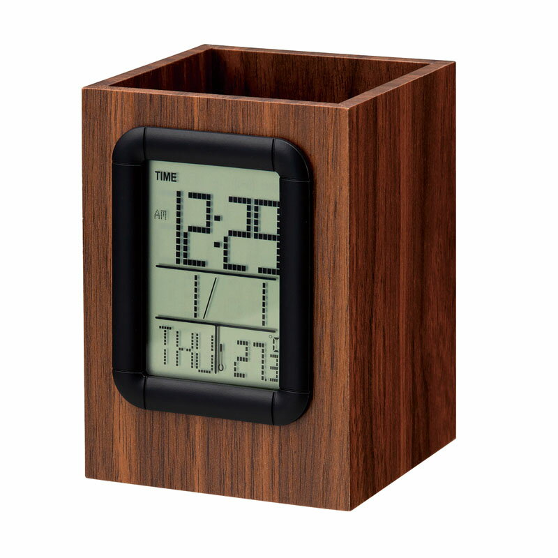 ウッド調ペンスタンドクロック (D3678)