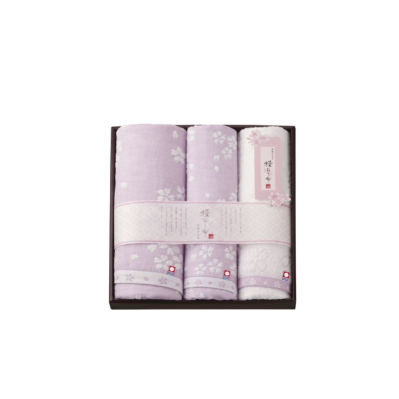 桜おり布 タオルセット パープル (IS8650PU)