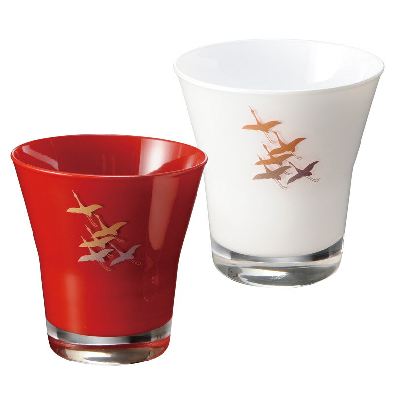 紅白セットの日本酒 ぬりもんde Verre フリーグラス紅白ペア 蒔絵 千羽鶴 (0770025) [キャンセル・変更・返品不可]