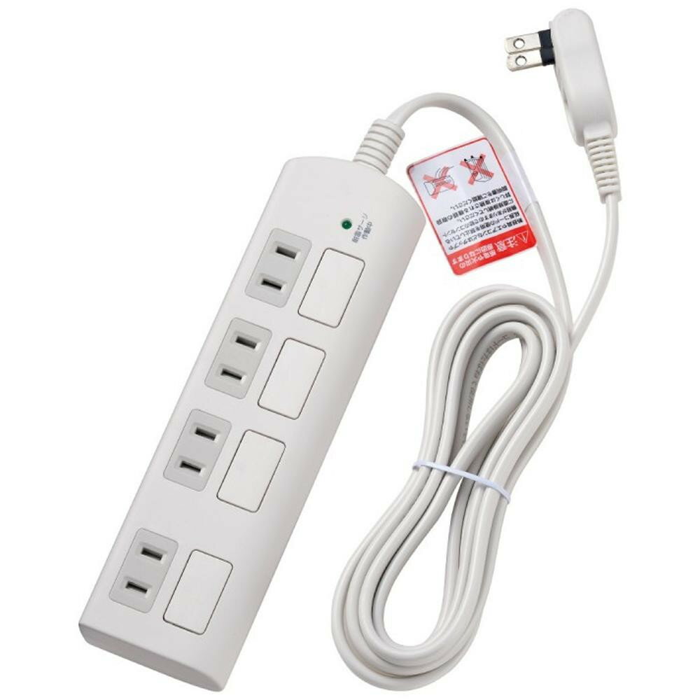 ELPA(エルパ) 耐雷サージ フラットスイッチ付タップ 4個口2m ホワイト WBS-LS402F(W)