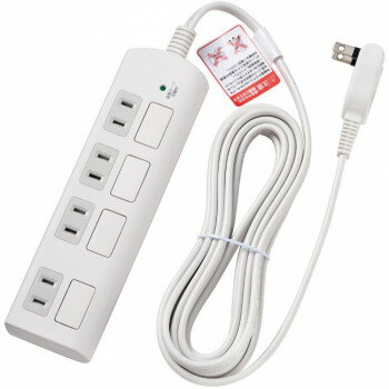 ELPA(エルパ) 耐雷サージ フラットスイッチ付タップ 4個口3m ホワイト WBS-LS403F(W)
