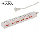 OHM 押しボタンスイッチ付き 節電タップ 6個口 1.5m HS-T1179W