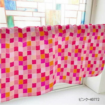 カフェカーテン カラフルチェック 800×450mm ピンク・40772 [ラッピング不可][代引不可][同梱不可]