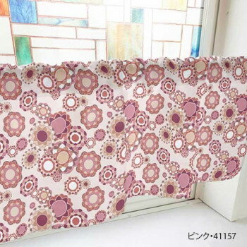 カフェカーテン レトロ花 1000×450mm ピンク・41157 [ラッピング不可][代引不可][同梱不可]