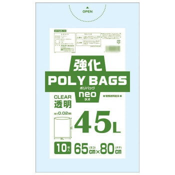 &nbsp;オルディ 強化ポリバッグネオ45L 透明10P×60冊 10680701ツルツルタイプの業務用ポリ袋です。【オルディ 強化ポリバッグネオ45L 透明10P×60冊 10680701】 fk094igrjs 引っ張り強度があり伸びにも強く、突起物に強いポリ袋です。※日祝・時間指定不可、AM・PM着明記のみとなります。(AM・PM着明記をしても希望通りに配達できるかは保証出来かねます。ご了承ください。)サイズ個装サイズ：36×23.5×23.5cm重量個装重量：11482g素材・材質LD(低密度ポリエチレン)生産国タイ 広告文責 (有)イースクエアTEL:0120-532-772 ※お客さま都合による、ご注文後の[キャンセル][変更][返品][交換]はお受けできませんのでご注意下さいませ。※当店では、すべての商品で在庫を持っておりません。記載の納期を必ずご確認ください。※ご注文いただいた場合でもメーカーの[在庫切れ][欠品][廃盤]などの理由で、[記載の納期より発送が遅れる][発送できない]場合がございます。その際は、当店よりご連絡させていただきます。あらかじめご了承ください。※こちらの商品は【他商品との同梱】ができません。※こちらの商品は【ギフトサービス】をお受けすることができません。 こちらの商品は【お取り寄せ(7〜10営業日以内に発送予定)】となります。