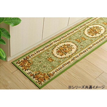 ナイロンキッチンマット 撥水加工 花柄 約44×240cm グリーン 5421739 [ラッピング不可][代引不可][同梱不可]