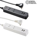 OHM USB付テーブルタップ 2個口 2m 白・HS-TU22N79W